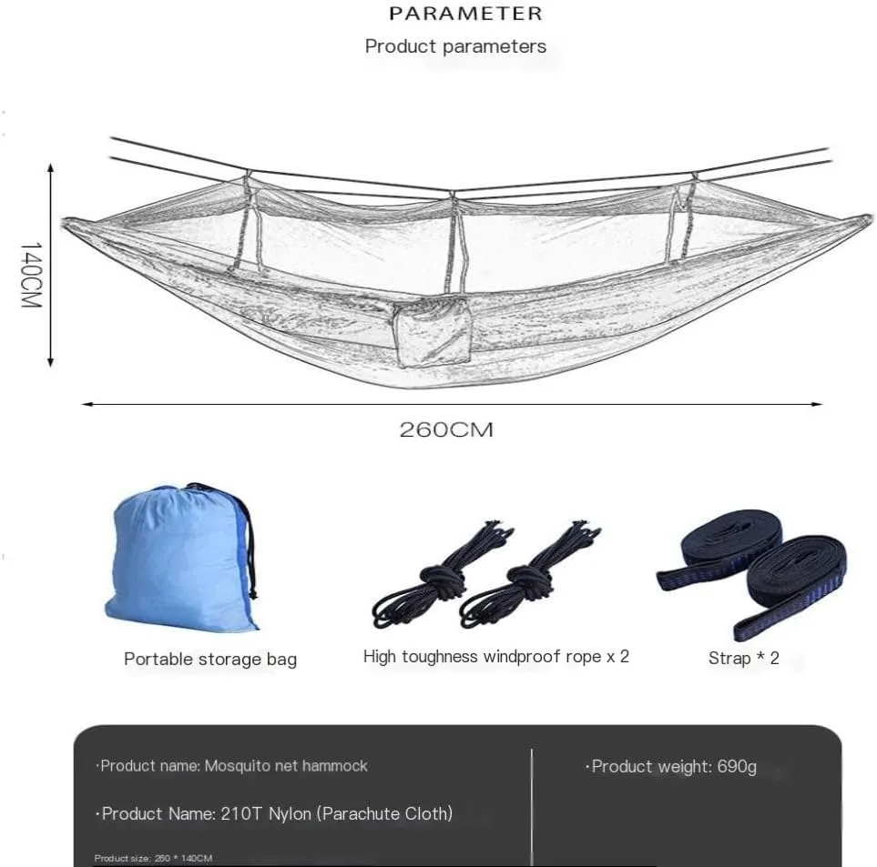 Hammock Double Outdoor Camping Mosquito Net Hammock Nylon Parachute Cloth Hammock with Mosquito Net Outdoor Swing Hammock Hammock Outdoor(E)