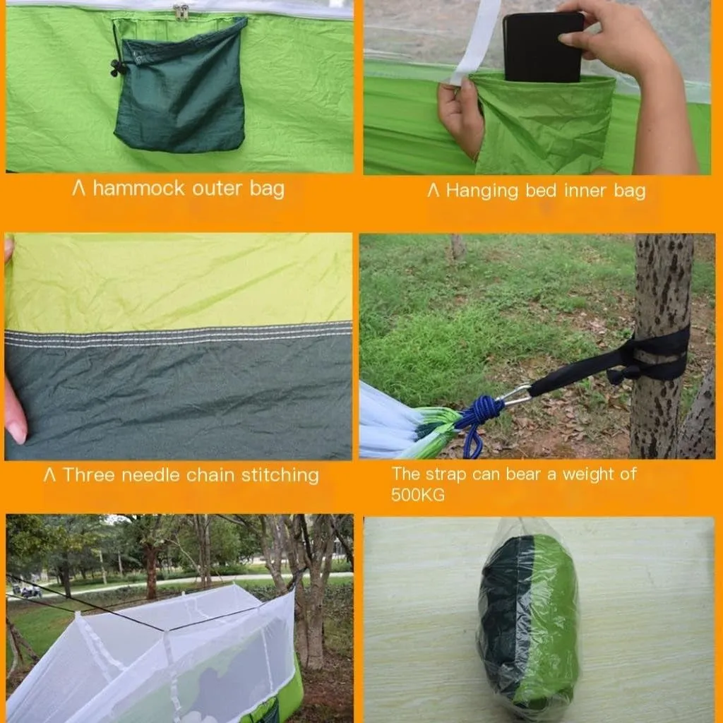 Hammock Double Outdoor Camping Outdoor Mosquito Net Hammock Double 210T Nylon Anti-Mosquito Parachute Cloth Air Camping Tent Hammock Outdoor(Pink)