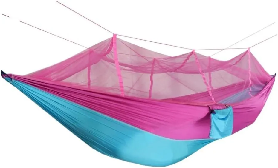 Hammock Double Outdoor Camping Outdoor Mosquito Net Hammock Double 210T Nylon Anti-Mosquito Parachute Cloth Air Camping Tent Hammock Outdoor(Pink)