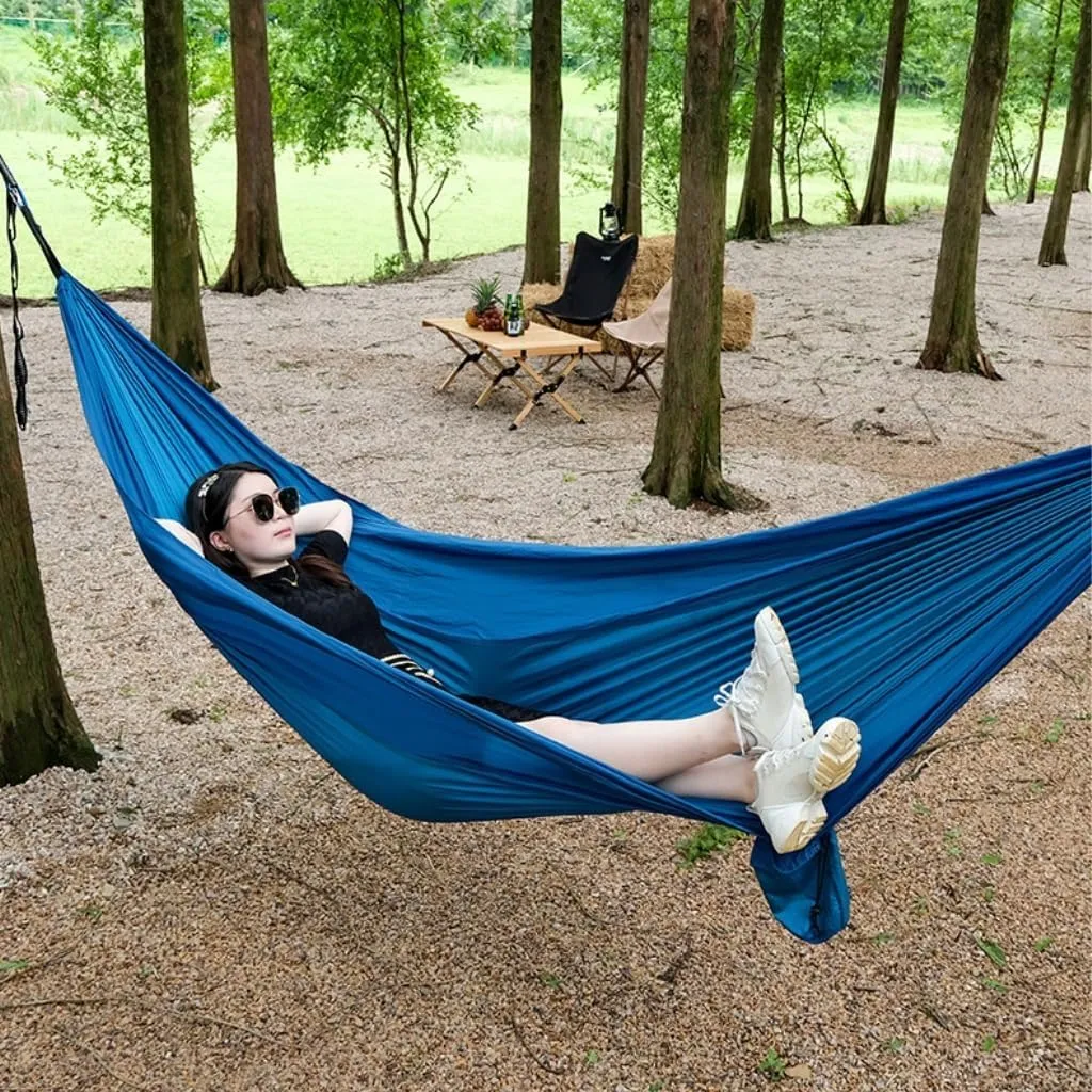 Hammock Double Outdoor Camping Parachute Nylon Cloth Single Double Outdoor Camping Cycling Indoor Leisure Outdoor Hammock Hammock Outdoor(Blue,A)