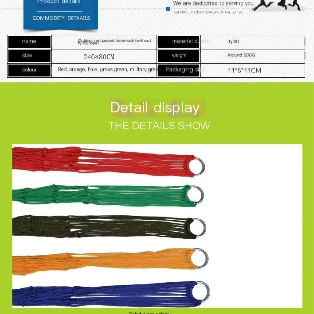 Hammock Double Outdoor Supplies 9-Strand Nylon Rope Hammock Portable Camping Leisure Mesh Hammock Swing Rope Hammock Hammock Outdoor