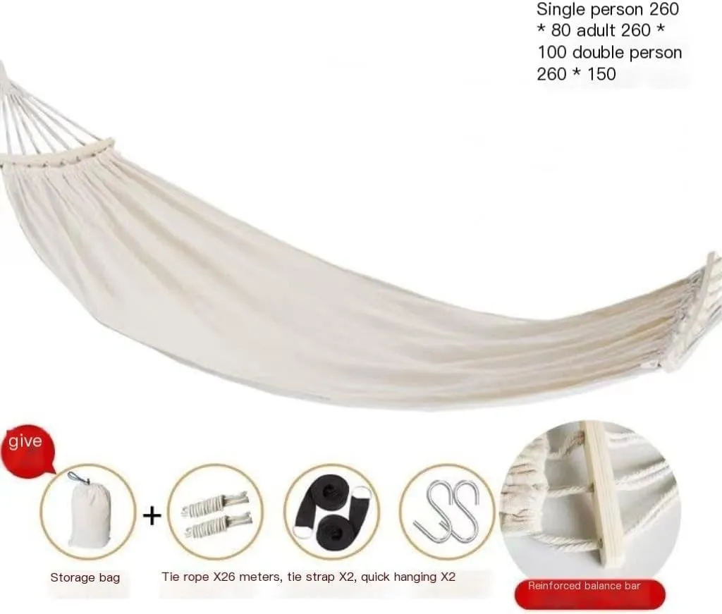 Hammock Double Outdoor Thickened Canvas Outdoor Bent Wooden Stick Hanging Sheet Double Hammock Swing Dormitory Camping Hammock Outdoor(B)