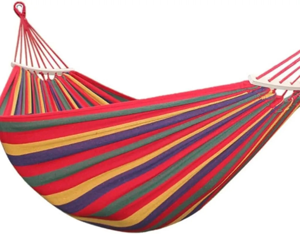 Hammock Double Outdoor Thickened Canvas Outdoor Bent Wooden Stick Hanging Sheet Double Hammock Swing Dormitory Camping Hammock Outdoor(B)