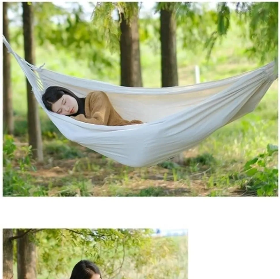 Hammock Double Outdoor Thickened Canvas Outdoor Bent Wooden Stick Hanging Sheet Double Hammock Swing Dormitory Camping Hammock Outdoor(B)