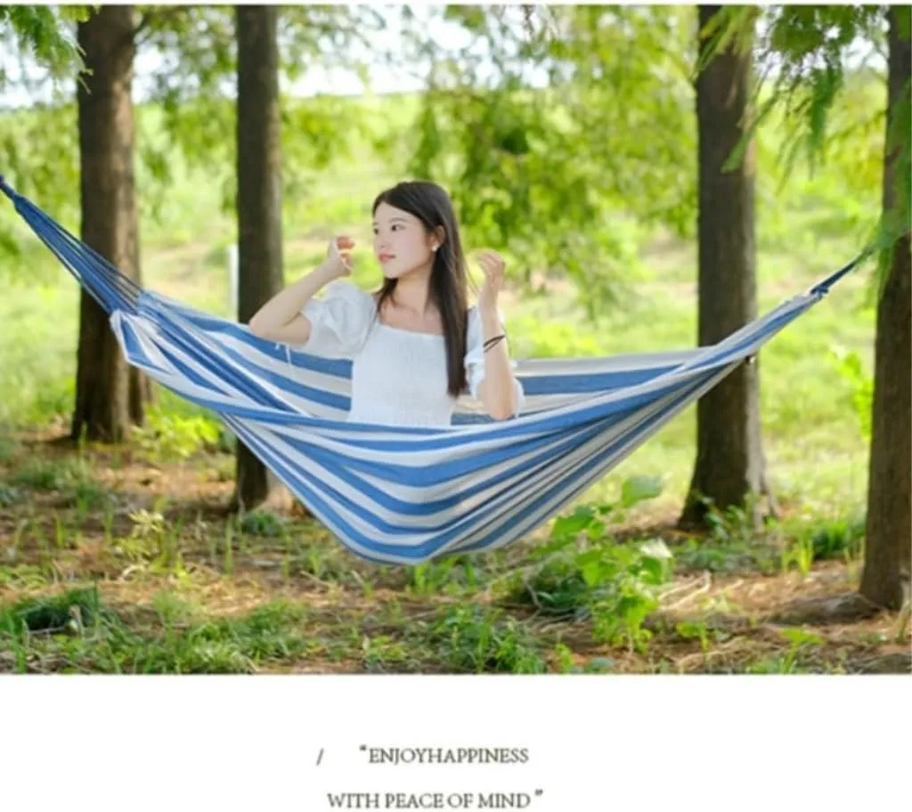 Hammock Double Outdoor Thickened Canvas Outdoor Bent Wooden Stick Hanging Sheet Double Hammock Swing Dormitory Camping Hammock Outdoor(B)