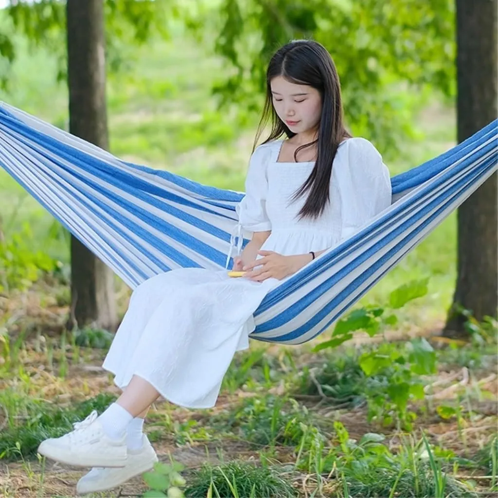 Hammock Double Outdoor Thickened Canvas Outdoor Bent Wooden Stick Hanging Sheet Double Hammock Swing Dormitory Camping Hammock Outdoor(B)