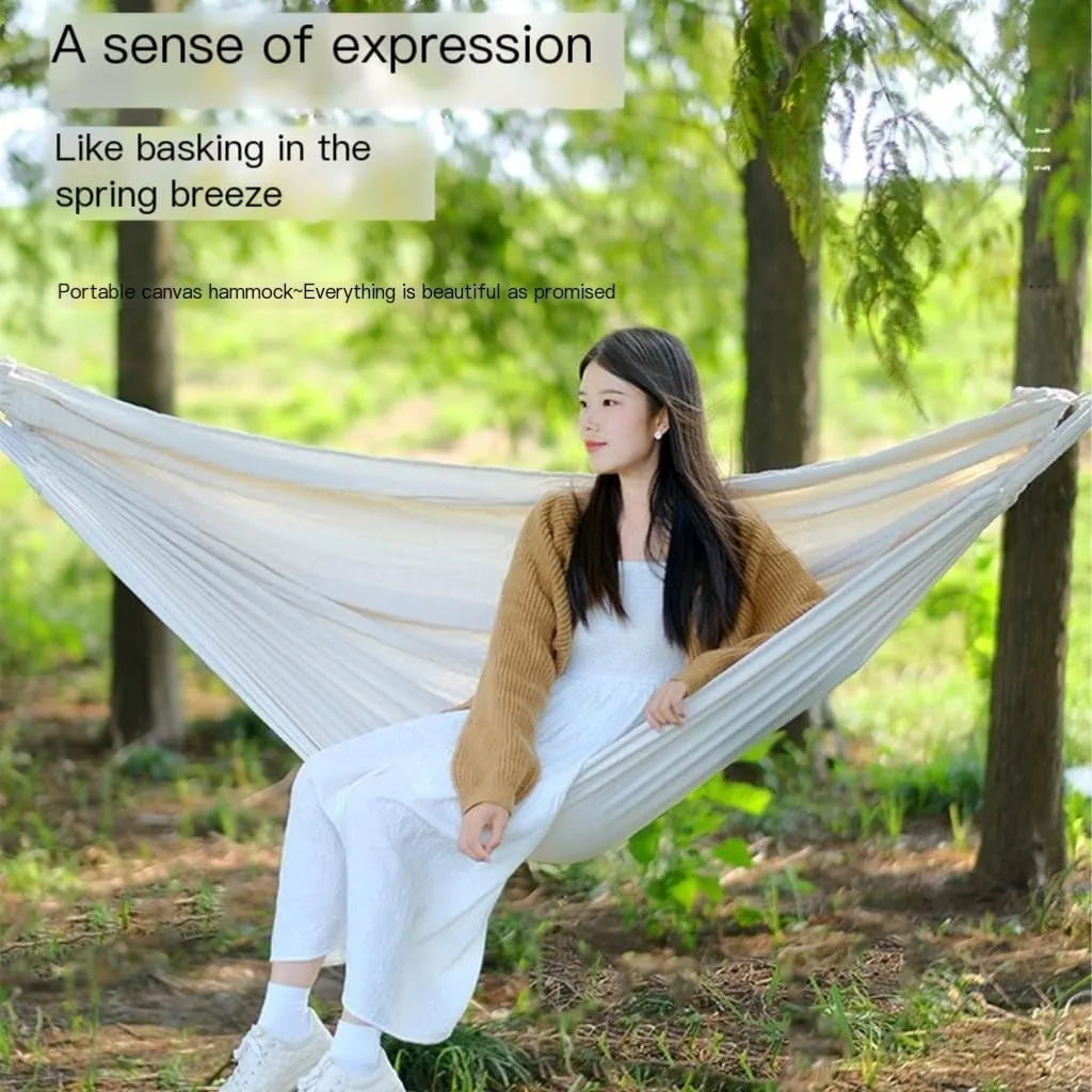 Hammock Double Outdoor Thickened Canvas Outdoor Bent Wooden Stick Hanging Sheet Double Hammock Swing Dormitory Camping Hammock Outdoor(B)