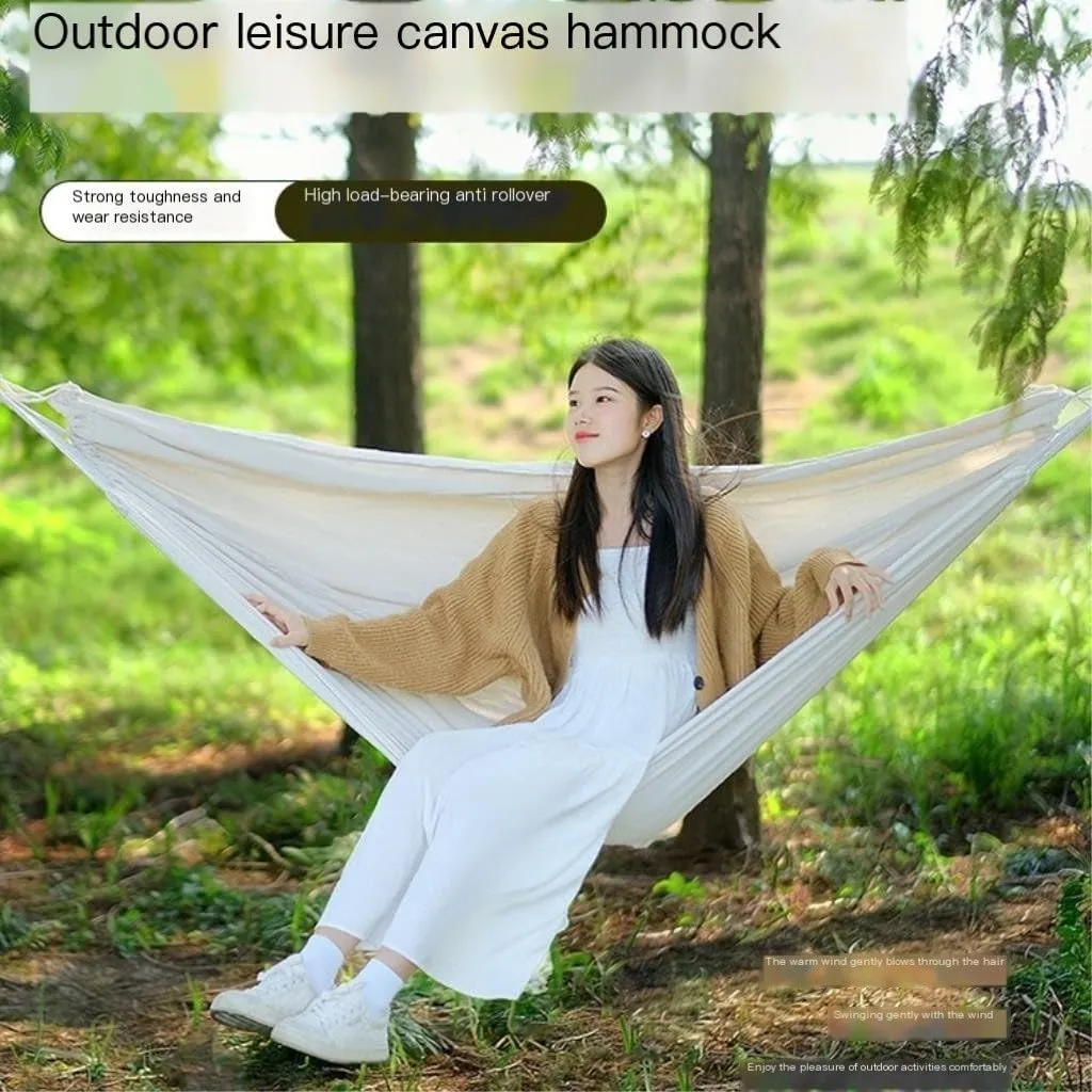 Hammock Double Outdoor Thickened Canvas Outdoor Bent Wooden Stick Hanging Sheet Double Hammock Swing Dormitory Camping Hammock Outdoor(B)