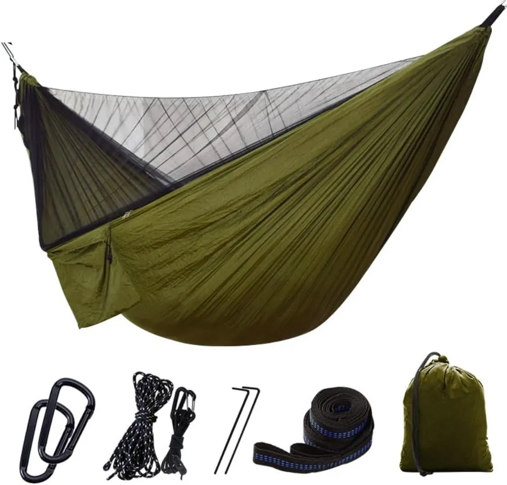Hammock Double Quick-Release Hammock with Mosquito Net Hanging Sheet Double Parachute Cloth Anti-Rollover Camping Hammock Hammock Outdoor(A)