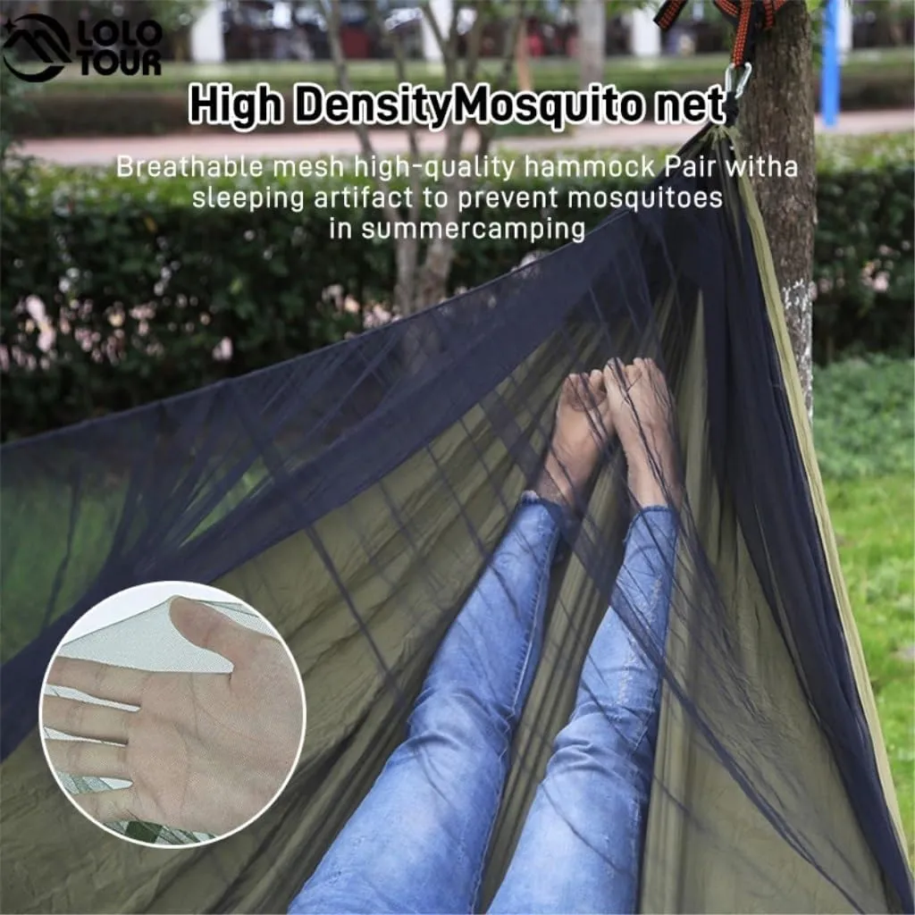 Hammock Double Quick-Release Hammock with Mosquito Net Hanging Sheet Double Parachute Cloth Anti-Rollover Camping Hammock Hammock Outdoor(A)