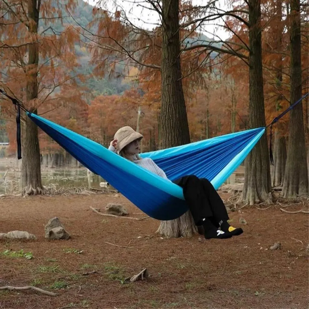 Hammock Double Single Double Inflatable Hammock Outdoor Swing Adult Anti-Rollover Outdoor Camping Anti-Mosquito Durable Hammock Outdoor(Blue,B)