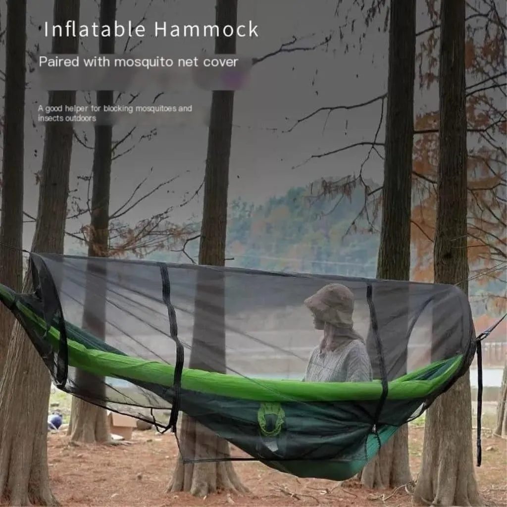 Hammock Double Single Double Inflatable Hammock Outdoor Swing Adult Anti-Rollover Outdoor Camping Anti-Mosquito Durable Hammock Outdoor(Blue,B)