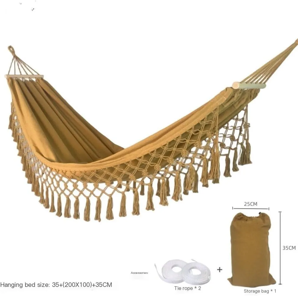Hammock Double Wooden Stick Anti-Rollover Canvas Hammock Outdoor Supplies Indoor Swing Camping Exotic Style Tassel Hammock Hammock Outdoor(Green)