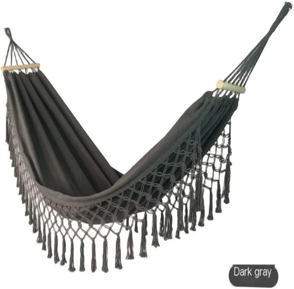 Hammock Double Wooden Stick Anti-Rollover Canvas Hammock Outdoor Supplies Indoor Swing Camping Exotic Style Tassel Hammock Hammock Outdoor(Green)
