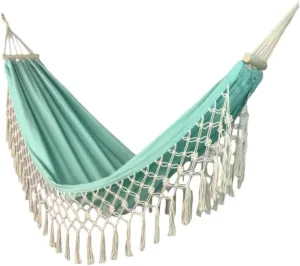 Hammock Double Wooden Stick Anti-Rollover Canvas Hammock Outdoor Supplies Indoor Swing Camping Exotic Style Tassel Hammock Hammock Outdoor(Green)