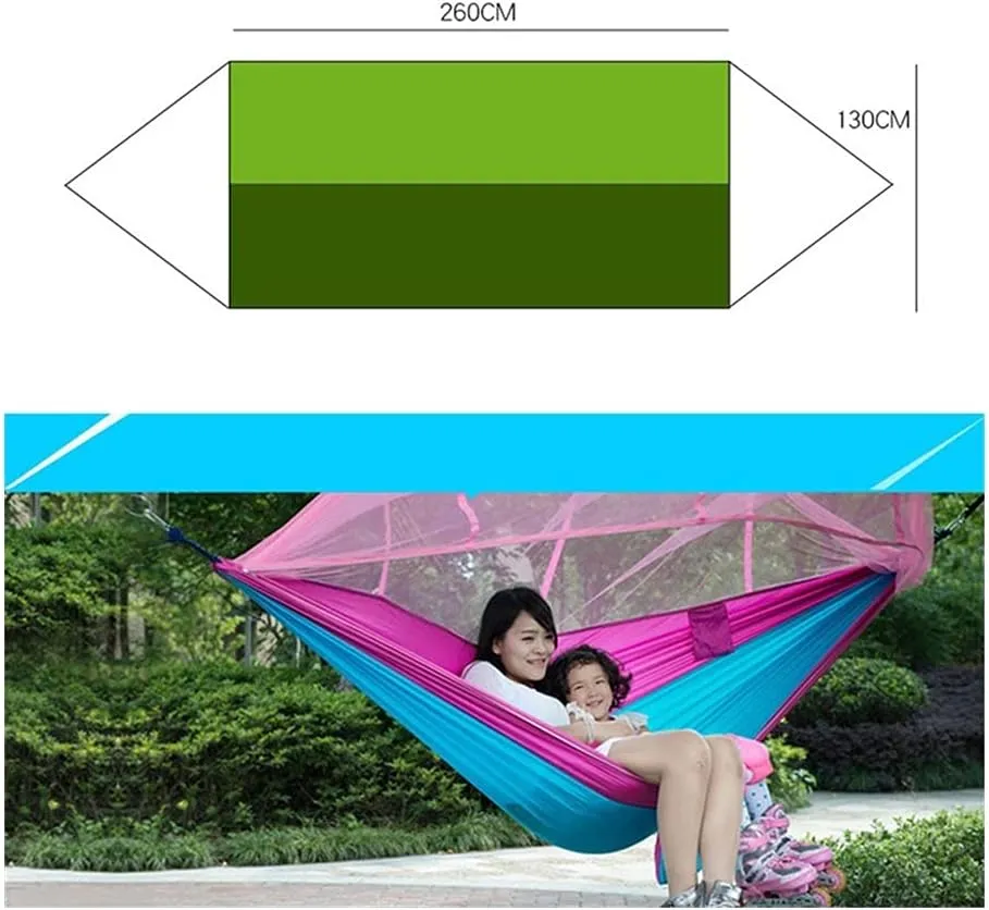 Hammock Handmade 1-2 Person Portable Outdoor Camping Hammock with Mosquito Net High Strength Parachute Fabric Hanging Bed Hunting Sleeping Swing Swing, Gray Blue