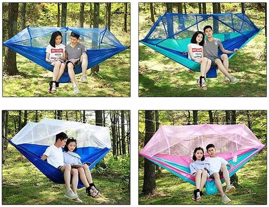 Hammock Handmade 1-2 Person Portable Outdoor Camping Hammock with Mosquito Net High Strength Parachute Fabric Hanging Bed Hunting Sleeping Swing Swing, Gray Blue