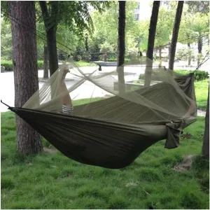 Hammock Handmade 1-2 Person Portable Outdoor Camping Hammock with Mosquito Net High Strength Parachute Fabric Hanging Bed Hunting Sleeping Swing Swing, Gray Blue
