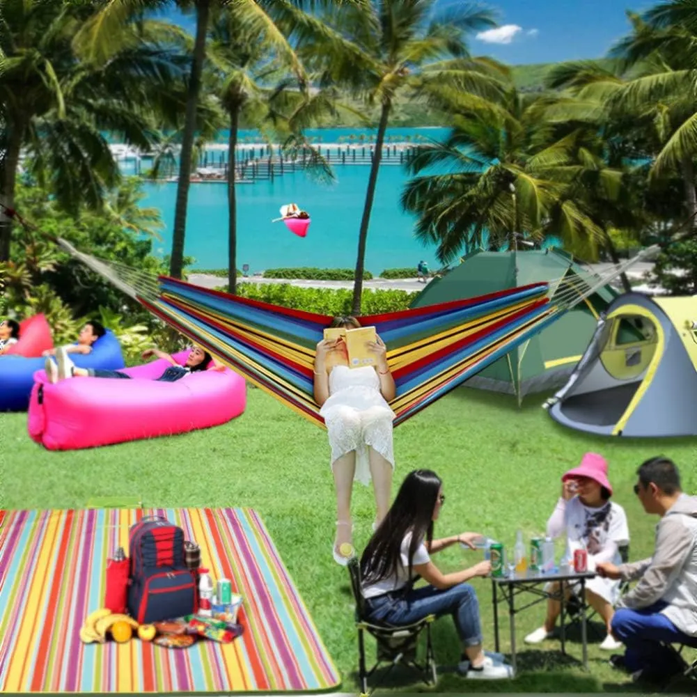 Hammock Outdoor Adult Colorful, 1-2 Person Portable Cotton Breathable Camping Hammock, 300kg Load Capacity-e
