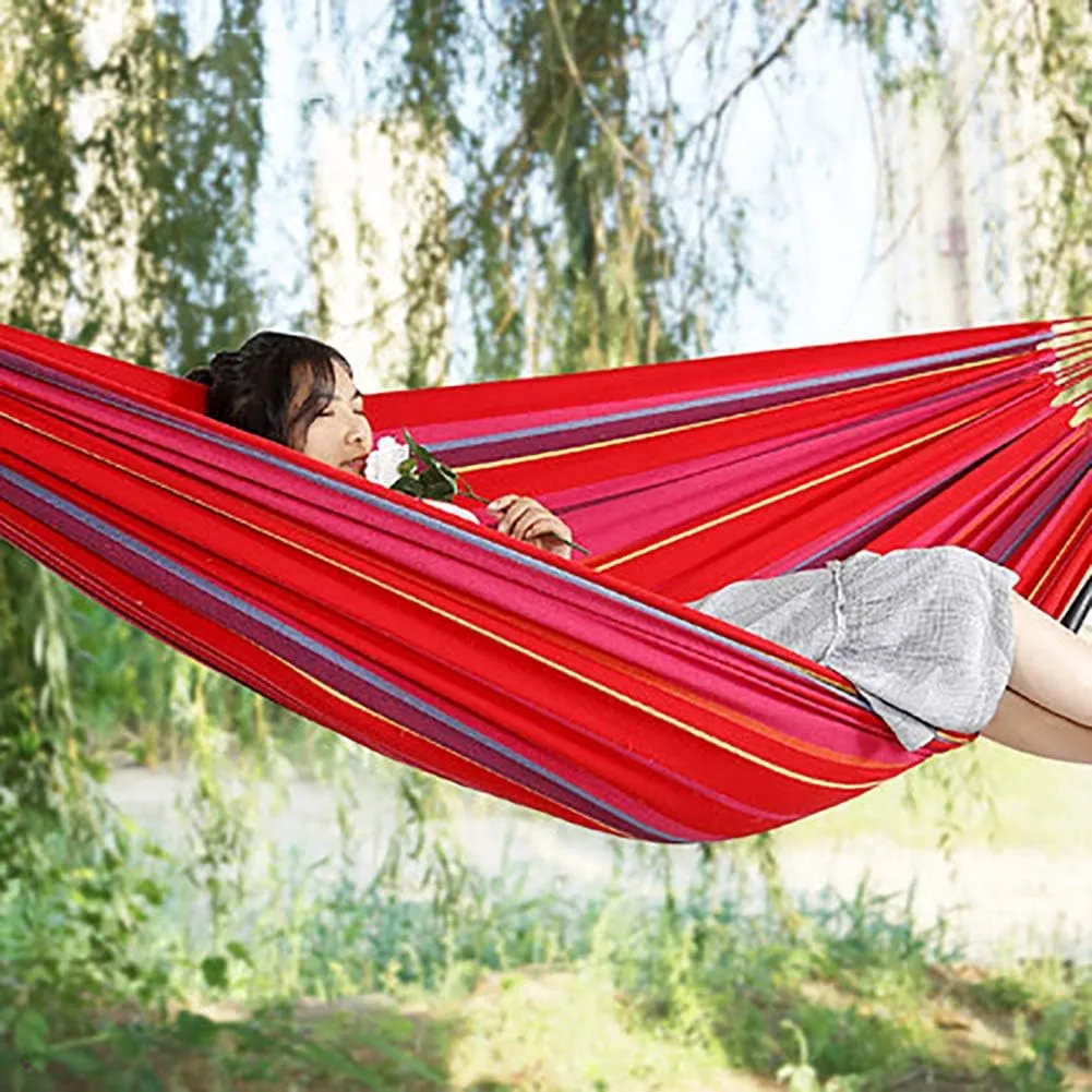 Hammock Outdoor Adult Colorful, 1-2 Person Portable Cotton Breathable Camping Hammock, 300kg Load Capacity-e