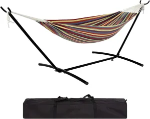 Hammock with Stand – Heavys Duty 500 LBS Capacity, Portable Hammock Set for Outdoors, Indoors, Patio, Garden, and Camping – Includes Carrying Bag and Adjustable Steel Frame(Rainbow Stripes)