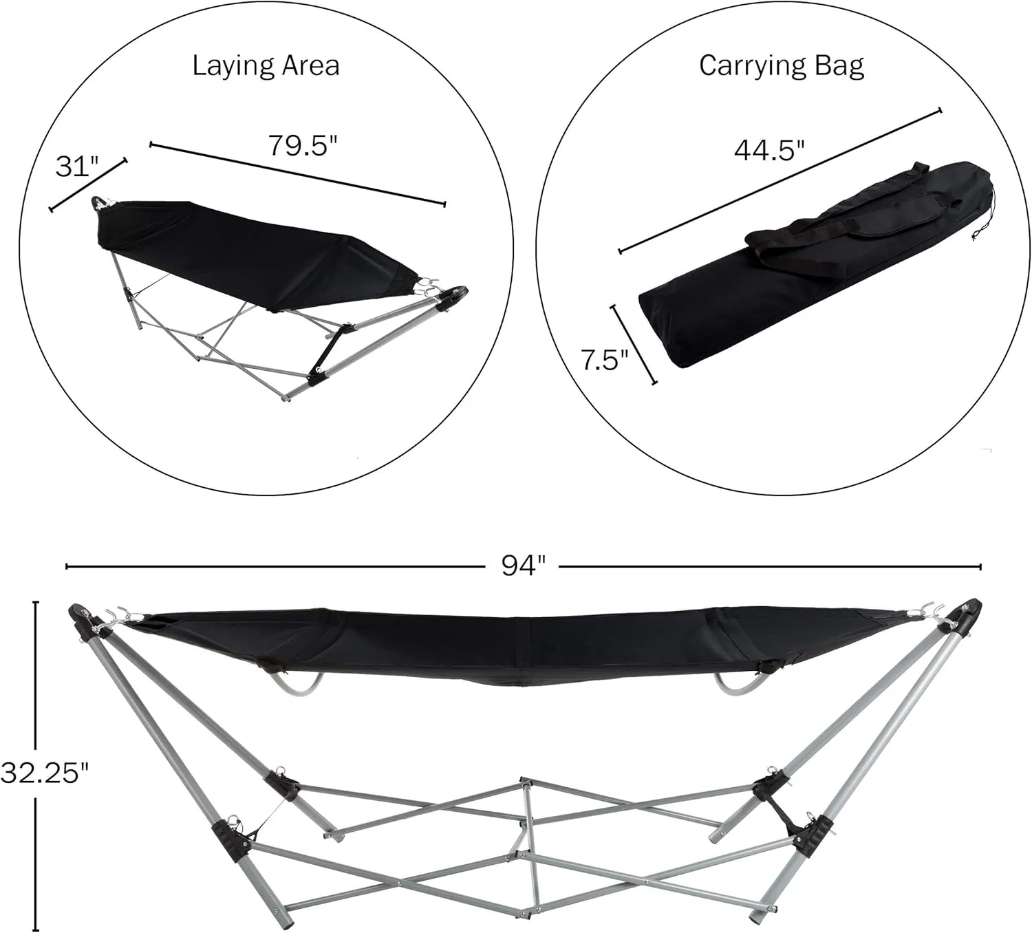 Hammock with Stand Included - Portable Hammock Fits into Carry Bag for Easy Travel - Perfect for Backyard, Pool, Beach, Hiking by Lavish Home (Black)