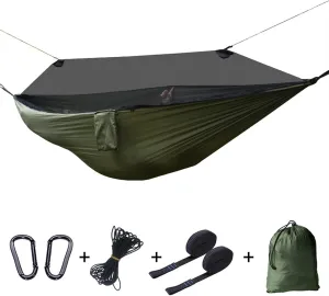 Hammocks 1set Portable Camping Hammock Outdoor Flat Sleep Hammock Tent Suspension Kit with Mosquito Net Rain Fly and Tree Straps Supplies