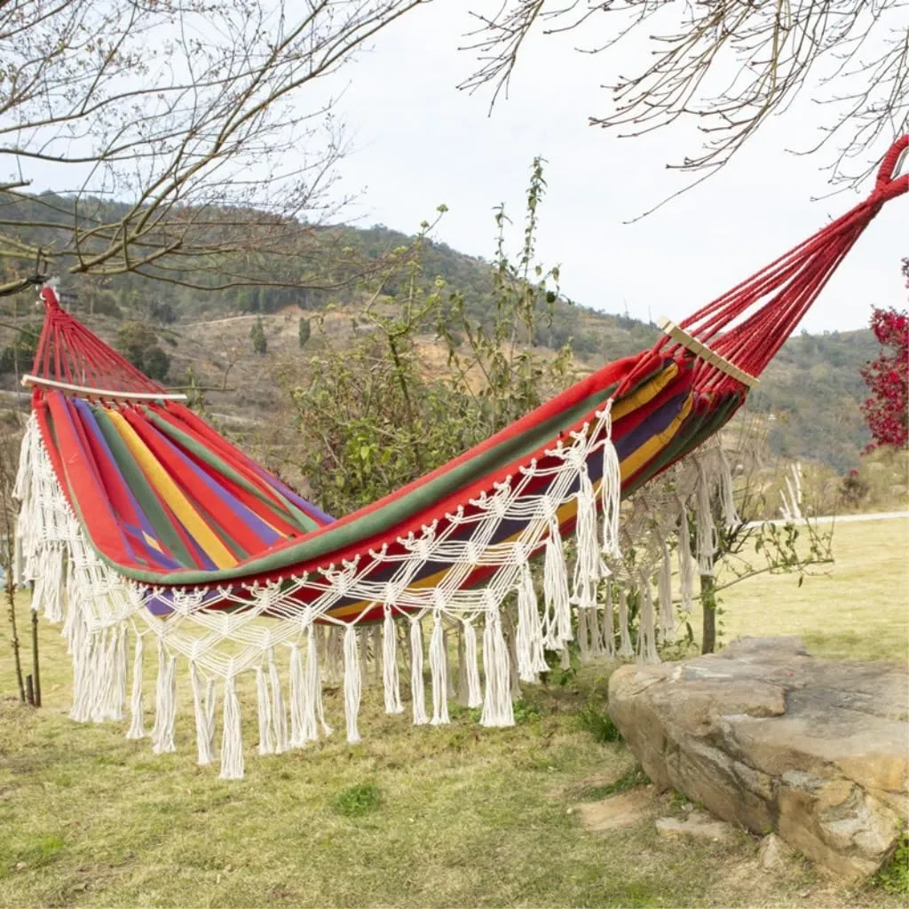 Hammocks European and American Hammock Outdoor Folding Camping Woven Canvas Autumn Portable Hanging Chair Double Camping Hammocks(C)