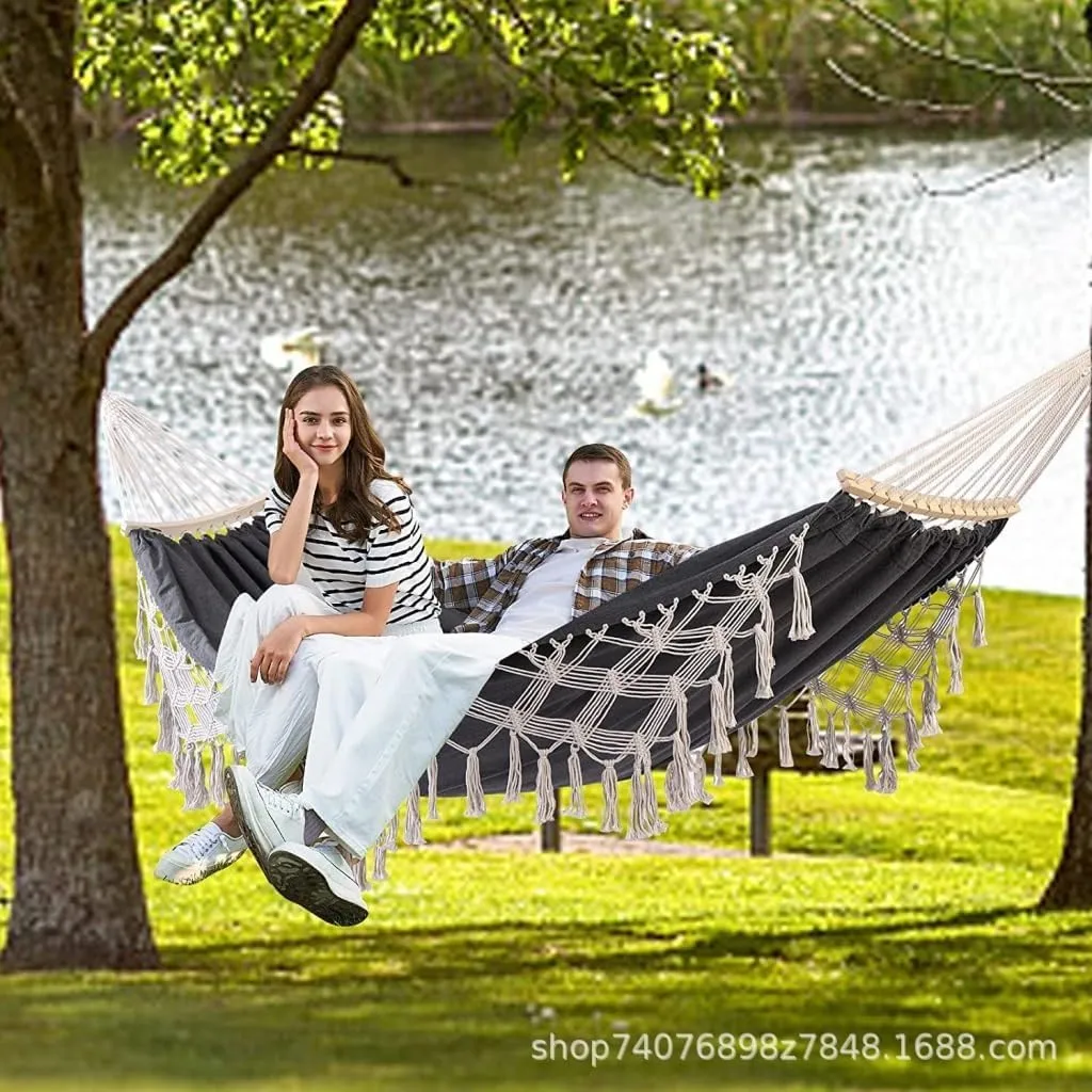 Hammocks European and American Hammock Outdoor Folding Camping Woven Canvas Autumn Portable Hanging Chair Double Camping Hammocks(C)
