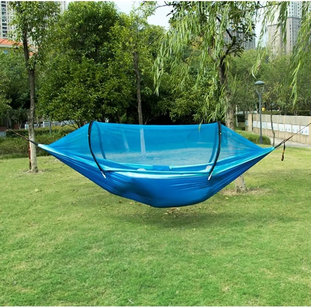 Hammocks Hammock Automatic Quick Opening Anti-Mosquito and Anti-Rollover Double Portable Swing with Mosquito Net Camping Hammocks(Blue)