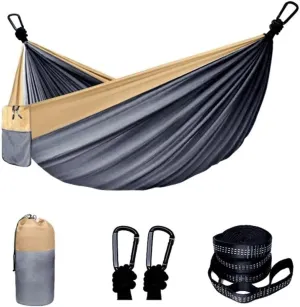 Hammocks,Camping Hammock Double Single Portable Hammock with 2 Tree Straps and 2 Carabiners; Lightweight Nylon Parachute Hammocks Camping Accessories Gear(Grey,Small)
