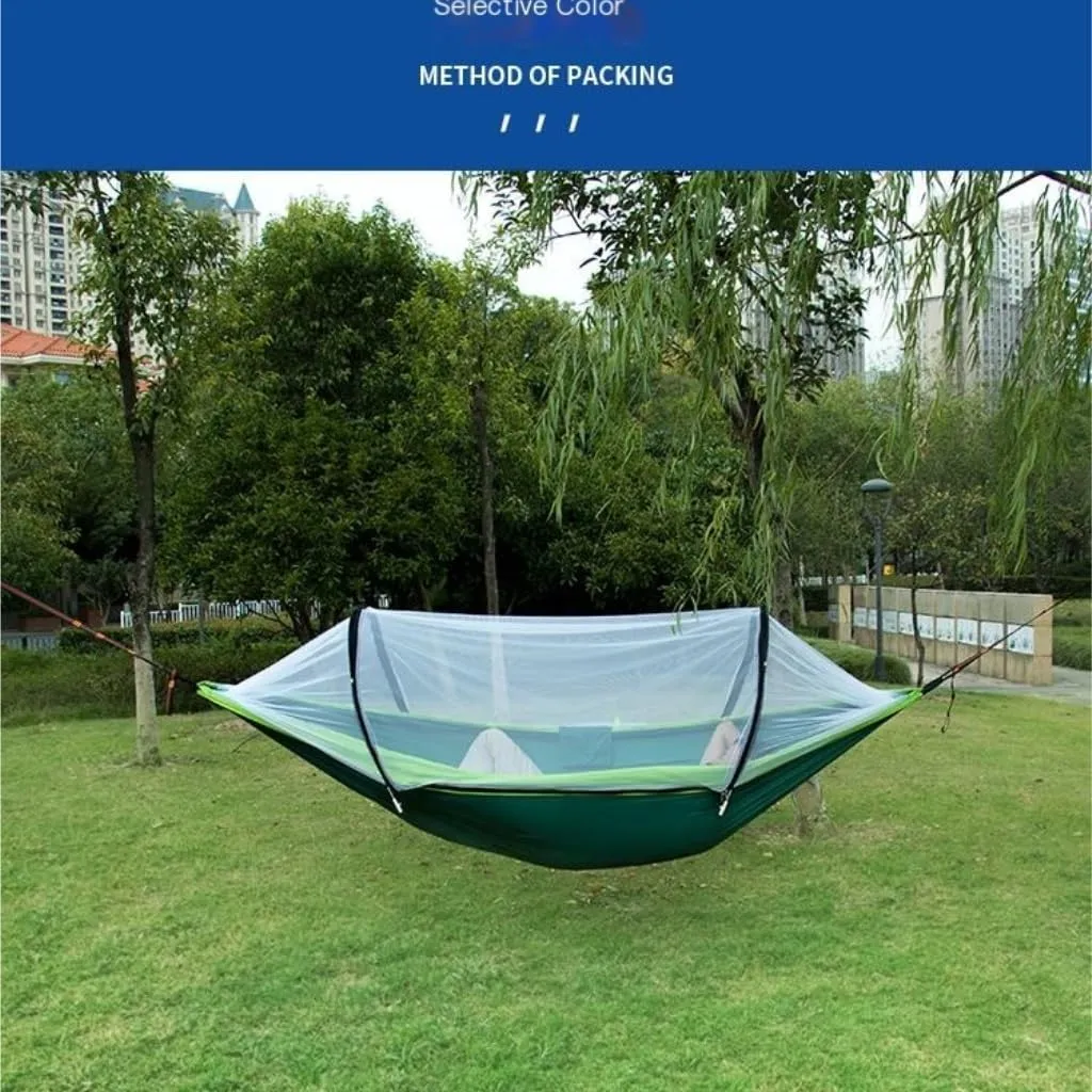 Hamock Hammock Automatic Quick Opening Anti-Mosquito and Anti-Rollover Double Portable Swing with Mosquito Net Hanmock(Green)