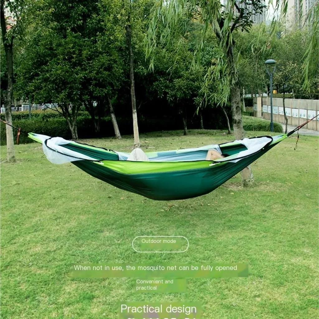 Hamock Hammock Automatic Quick Opening Anti-Mosquito and Anti-Rollover Double Portable Swing with Mosquito Net Hanmock(Green)