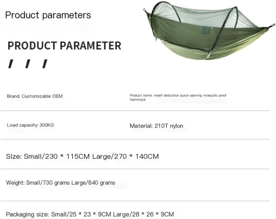 Hamock Hammock Automatic Quick Opening Anti-Mosquito and Anti-Rollover Double Portable Swing with Mosquito Net Hanmock(Green)