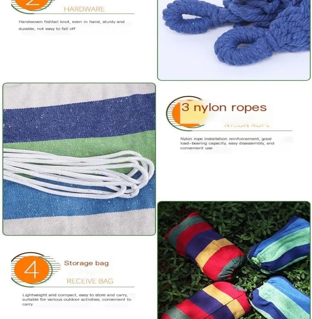 Hamock Single Double Parachute Cloth Hammock Light Breathable Hammock Nylon Hammock Outdoor Swing Anti-Rollover Hanmock(Blue,Small)