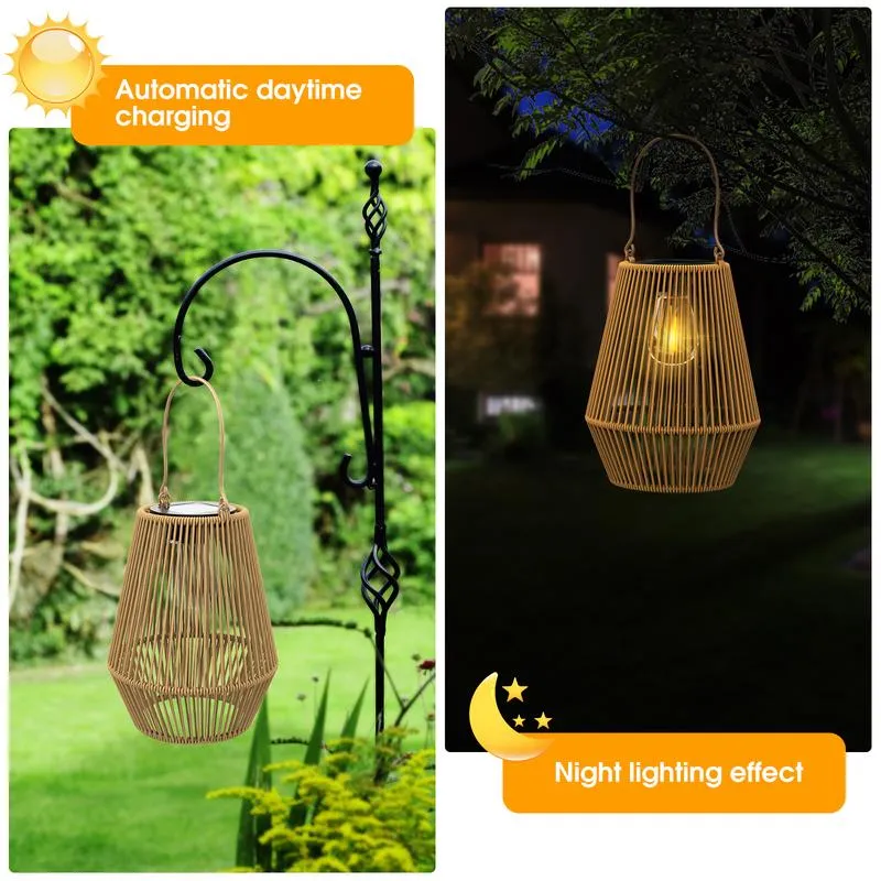 Handwoven Rattan Solar Lantern, Special Design Outdoor Solar Garden Lights, Waterproof Solar Lights Suitable for Patio, Yard, Porch, Pathway, Decorative Lighting