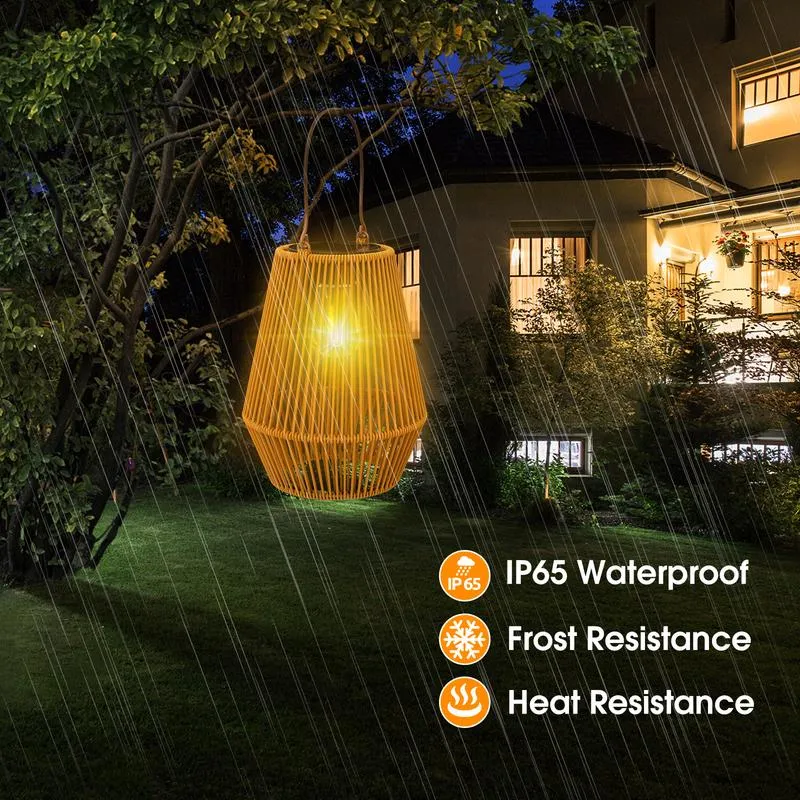 Handwoven Rattan Solar Lantern, Special Design Outdoor Solar Garden Lights, Waterproof Solar Lights Suitable for Patio, Yard, Porch, Pathway, Decorative Lighting
