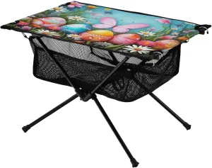 Happy Easter Pattern Portable Folding Camping Table, Compact Lightweight Beach Table with Carrying Bag for Outdoor Picnics, BBQs, Camp