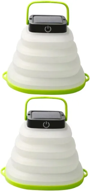 Happyyami 2pcs Collapsible Camping Lantern Camping Lights Solar-Powered Outdoor Tent Lights for Adventure Skid Handle Random Color