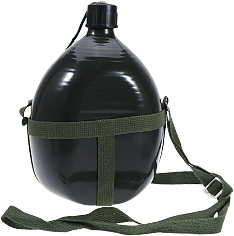Happyyami Canteen Kettle Durable Water Bottle with Shoulder Strap for Camping Hiking and Outdoor Activities Green Color