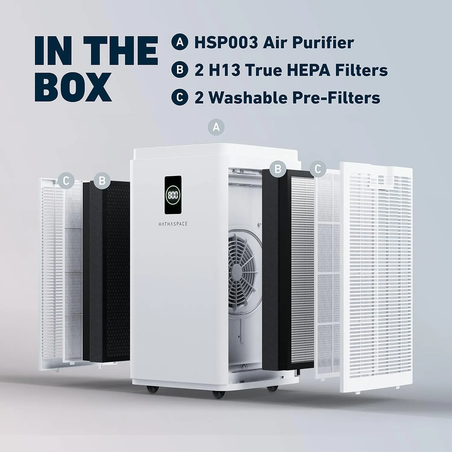 HATHASPACE HSP003 True HEPA Air Purifier for Home, Removes 99.9% of Dust, Smoke, Pet Dander, Odors, VOCs, Covers Up to 2800 Sq. Ft, Quiet Air Cleaner with Smart Sensor for Bedroom & Large Rooms