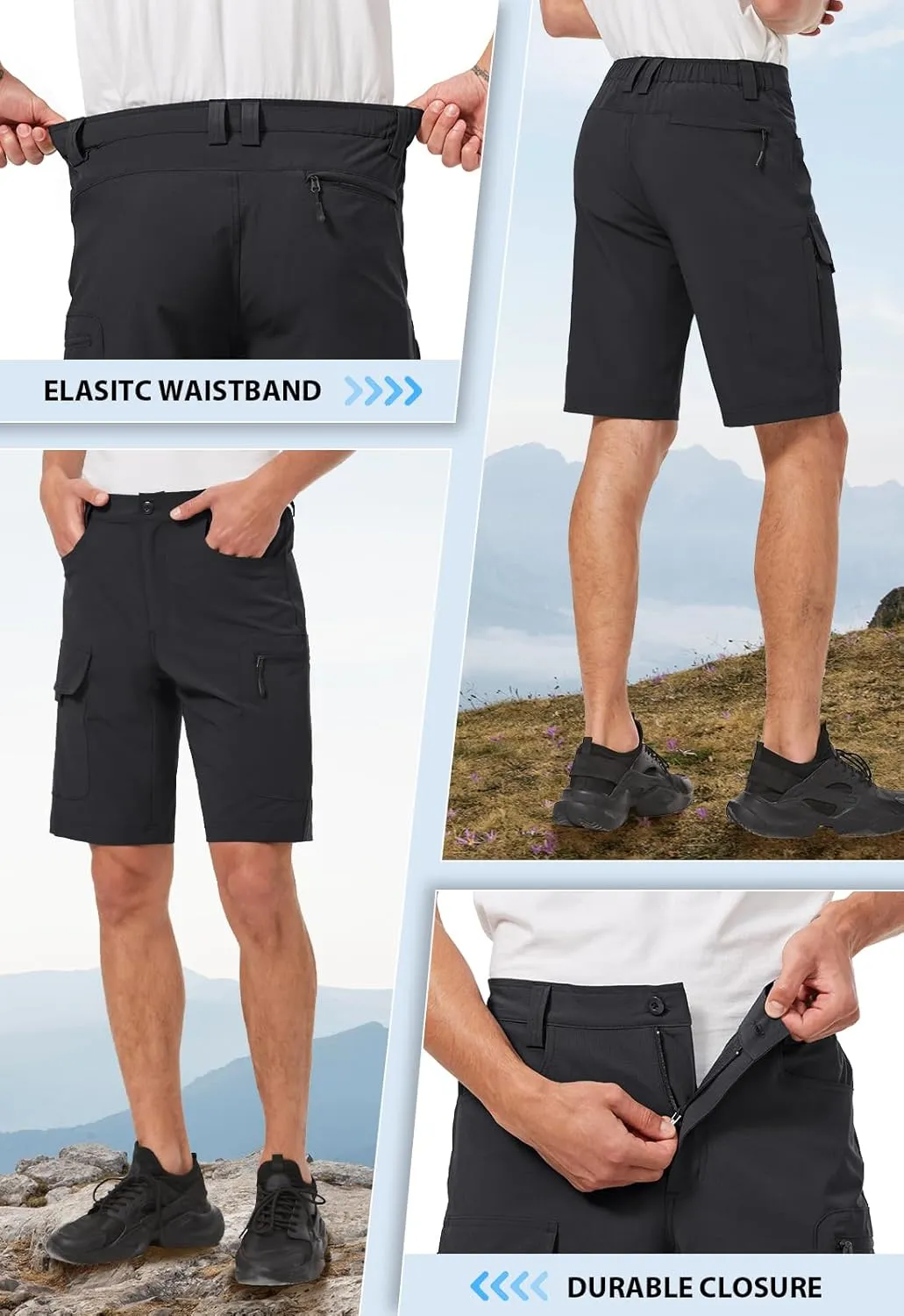 Hiauspor Men's Hiking Cargo Shorts 9"/10" Quick Dry Lightweight Waterproof for Golf Tactical Fishing Casual with 6 Pockets