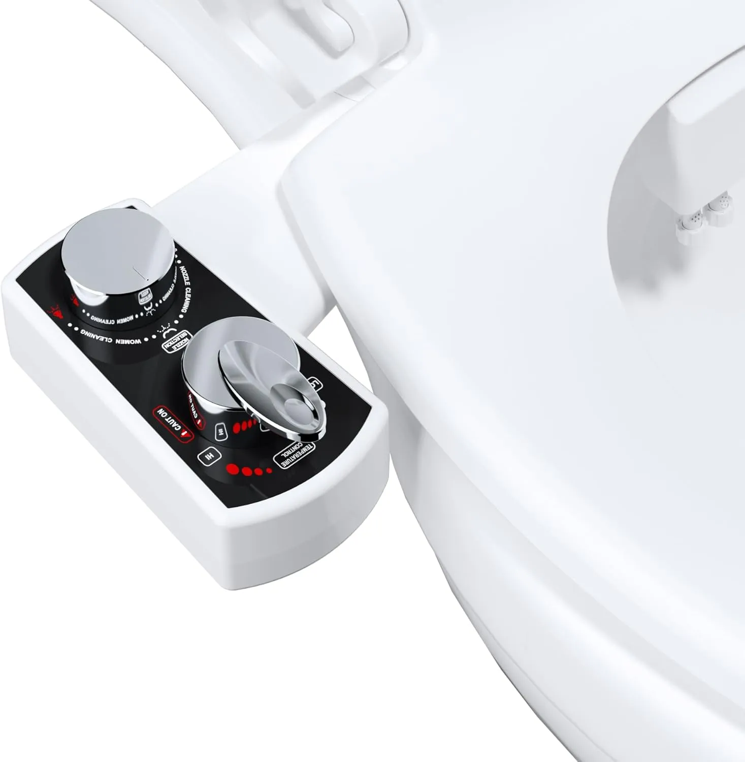 Hibbent Bidet Attachment for Toilet, Hot and Cold Water Spray Non-Electric Dual Nozzle for Frontal & Rear Wash, Adjustable Water Pressure Control, Self Cleaning Water Sprayer, Black/Chrome