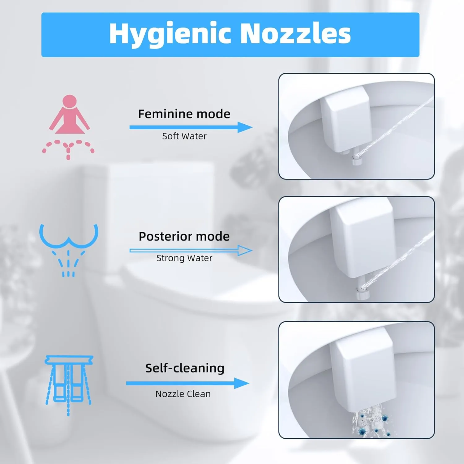 Hibbent Bidet Attachment for Toilet, Hot and Cold Water Spray Non-Electric Dual Nozzle for Frontal & Rear Wash, Adjustable Water Pressure Control, Self Cleaning Water Sprayer, Black/Chrome