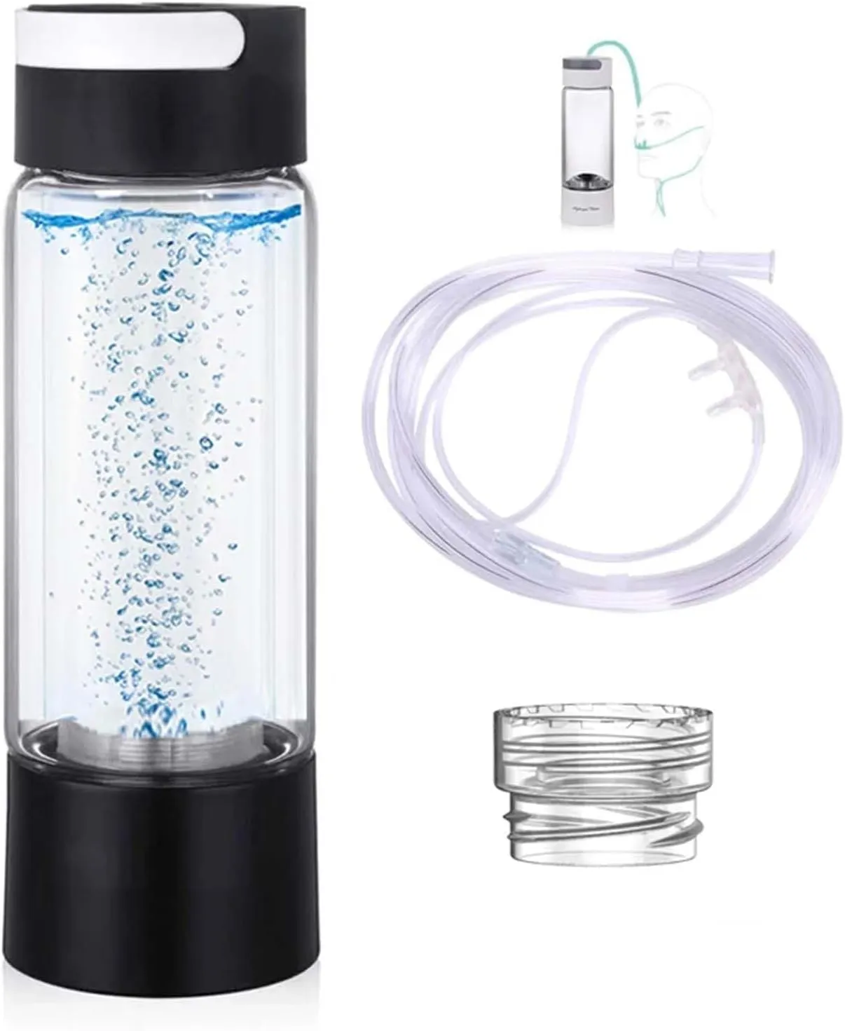High Concentration 1200-5000PPB Hydrogen Water Cup, Rechargeable Portable Glass Hydrogen Water Generator Bottle, Balanced pH Water Ionizer, H2 Inhalation Device