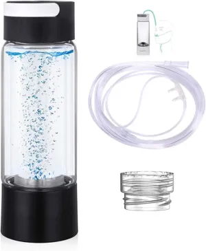 High Concentration 1200-5000PPB Hydrogen Water Cup, Rechargeable Portable Glass Hydrogen Water Generator Bottle, Balanced pH Water Ionizer, H2 Inhalation Device