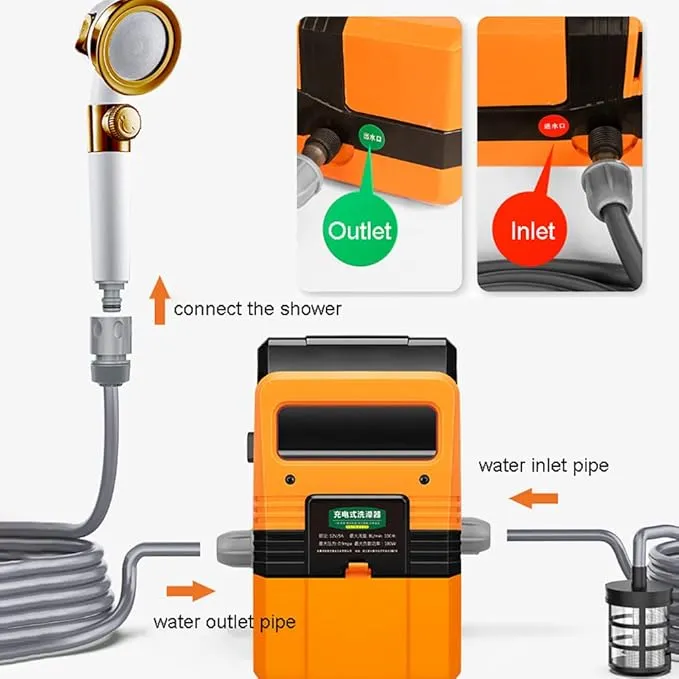 High Pressure Camping Shower 180W Electric Camping Shower Pump Portable High Pressure Water Pumps Cleaning Kit for Camping Shower Water Flowers Car Washing