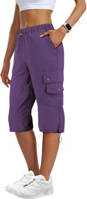 Hiking Capri Cargo Pants Women Baggy Low Rise Lightweight Summer Outdoor Casual Loose Style with 6 Pockets