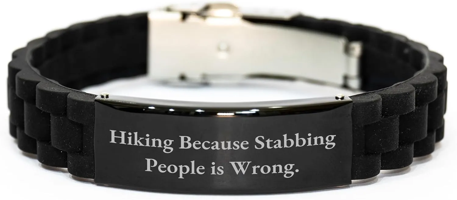 Hiking Fun Glide lock Clasp Birthday Unique Gift for Friends Men Women Family from Hiking Enthusiasts, Hiking Jewelry with Quote 'Hiking Because Stabbing People Is Wrong.'
