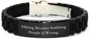 Hiking Fun Glide lock Clasp Birthday Unique Gift for Friends Men Women Family from Hiking Enthusiasts, Hiking Jewelry with Quote 'Hiking Because Stabbing People Is Wrong.'